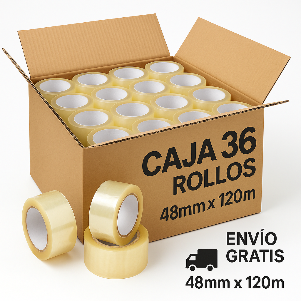 Precinto transparente 48mm 120M - Caja de 6, 12, 18 o 36 rollos